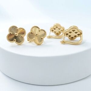 Gold-Tone Floral Clover Clip-On Earrings for Women